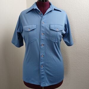 Vintage Van Heusen Splendor Short Sleeve Shirt Mens M blue pink buttons